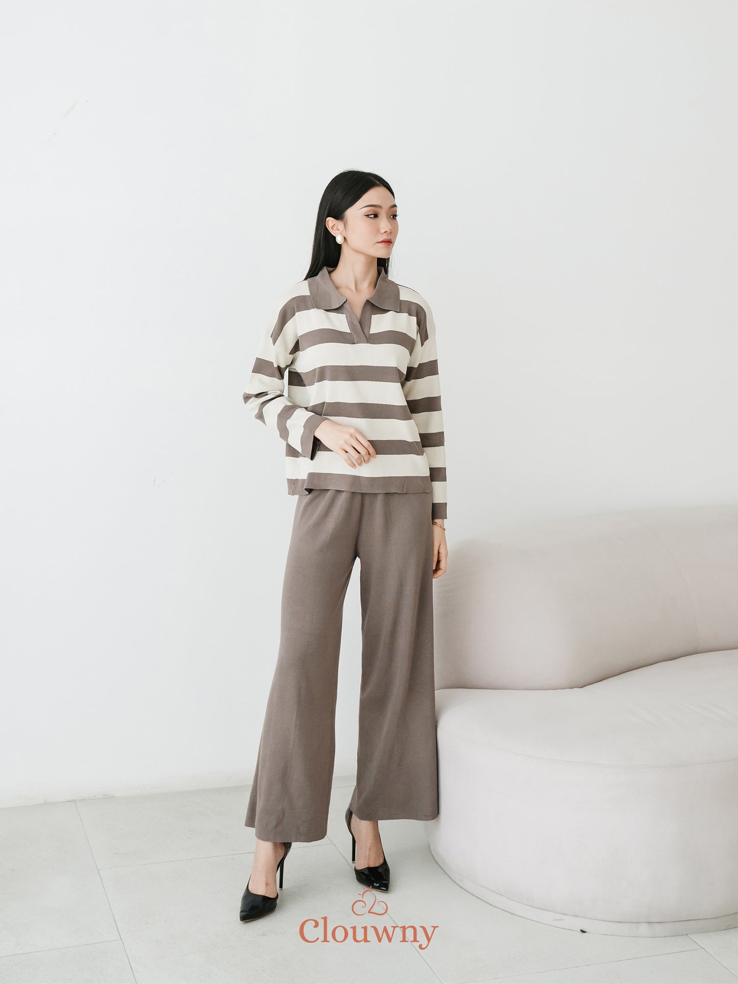 Melbi Stripes Knit Set - Beige