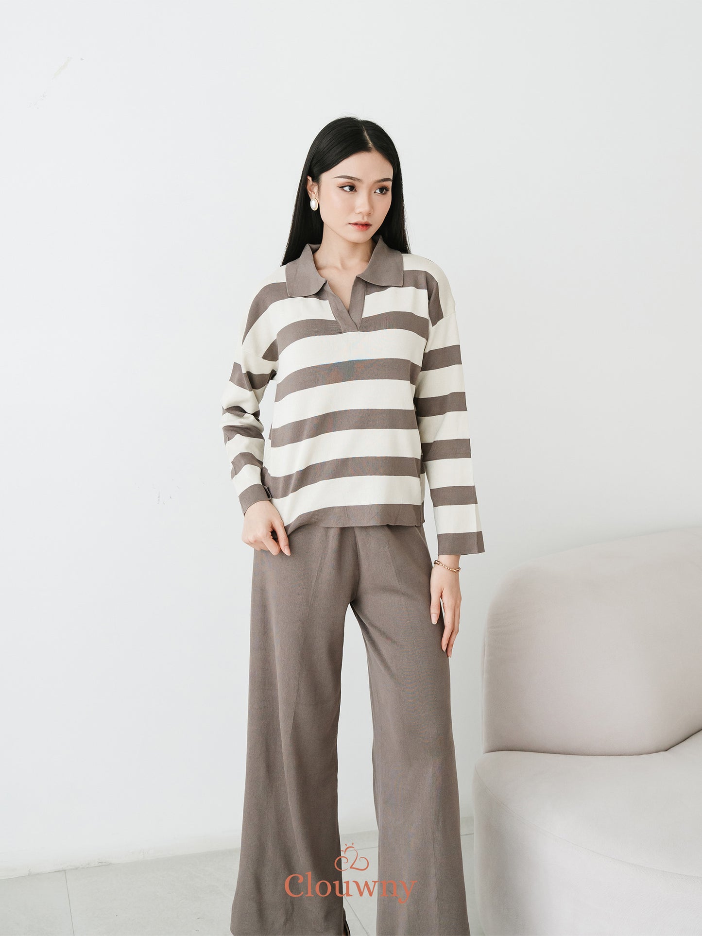 Melbi Stripes Knit Set - Beige