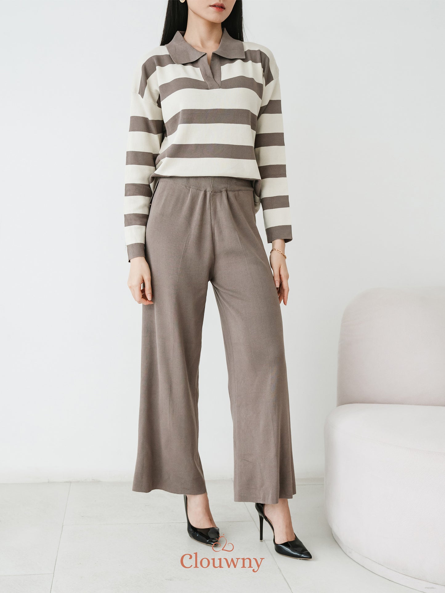 Melbi Stripes Knit Set - Beige