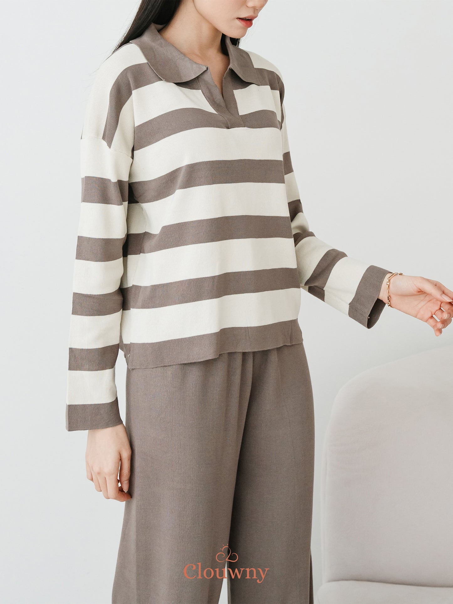 Melbi Stripes Knit Set - Beige