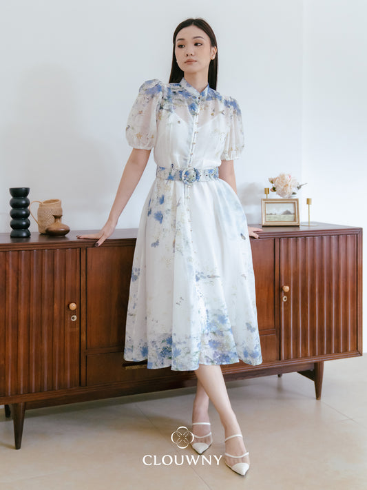 Raima Floral Belt Dress - Blue