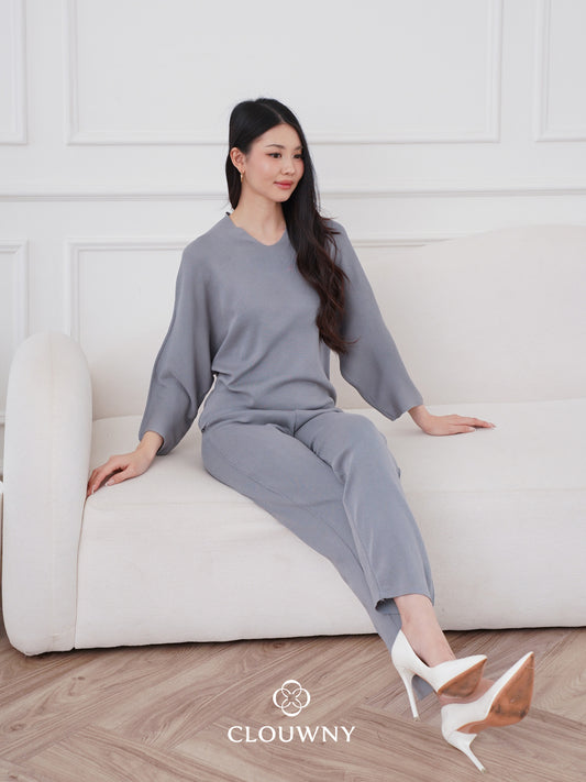 Dreson Vneck Knit Set - Grey
