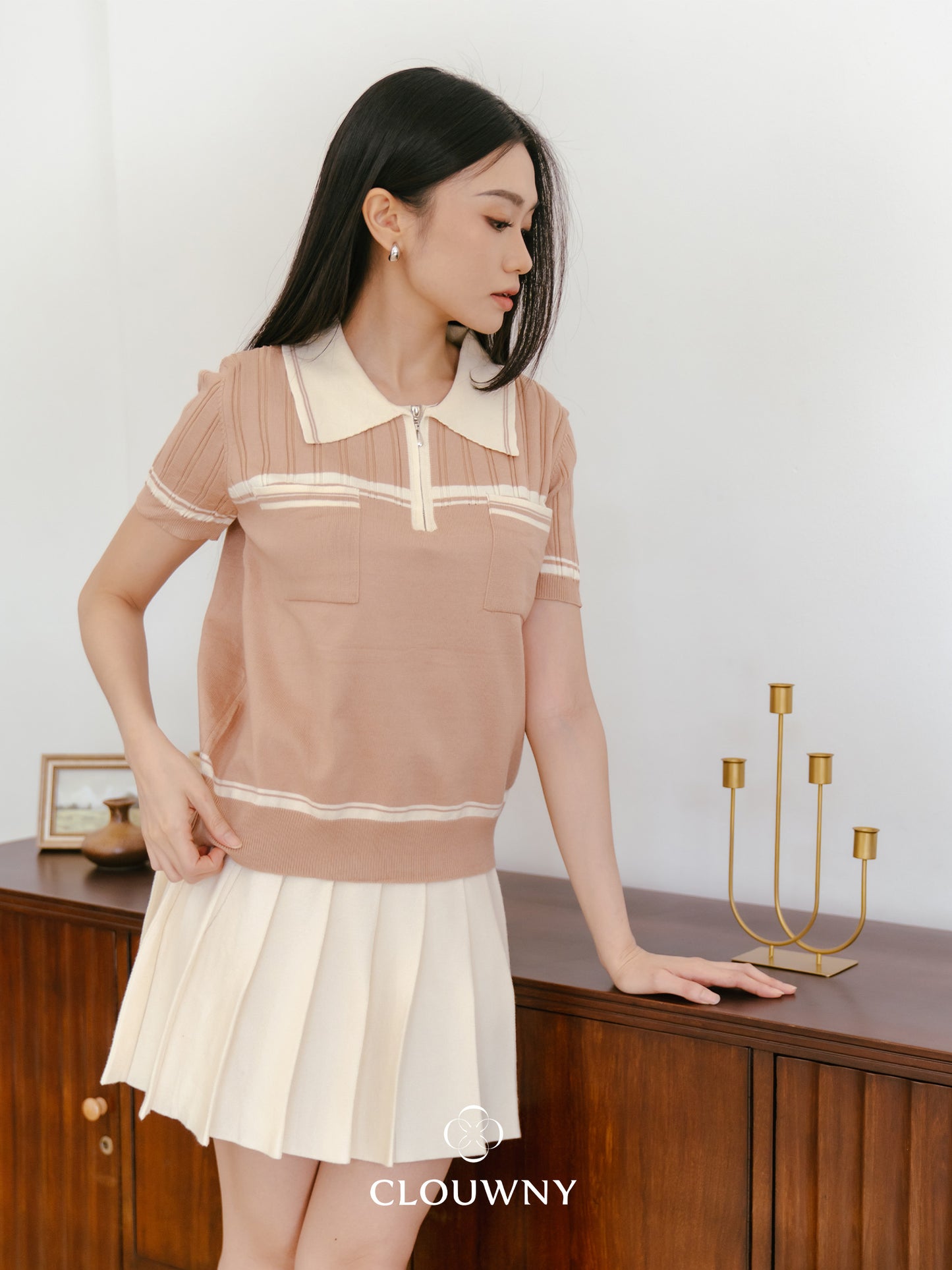 Lanna Zipper Knit Top - Khaki