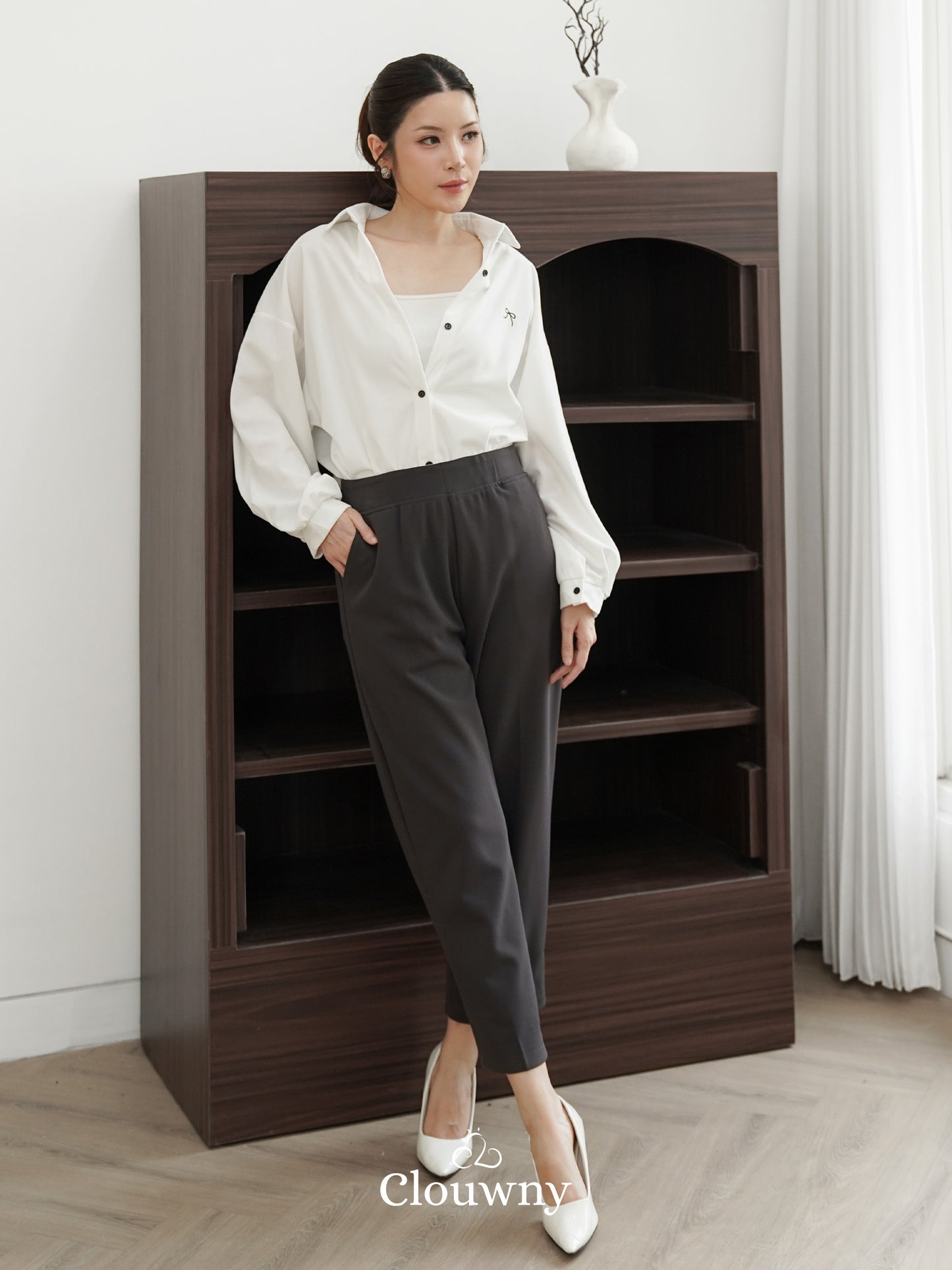 Marcia Corduroy Bow Shirt - White