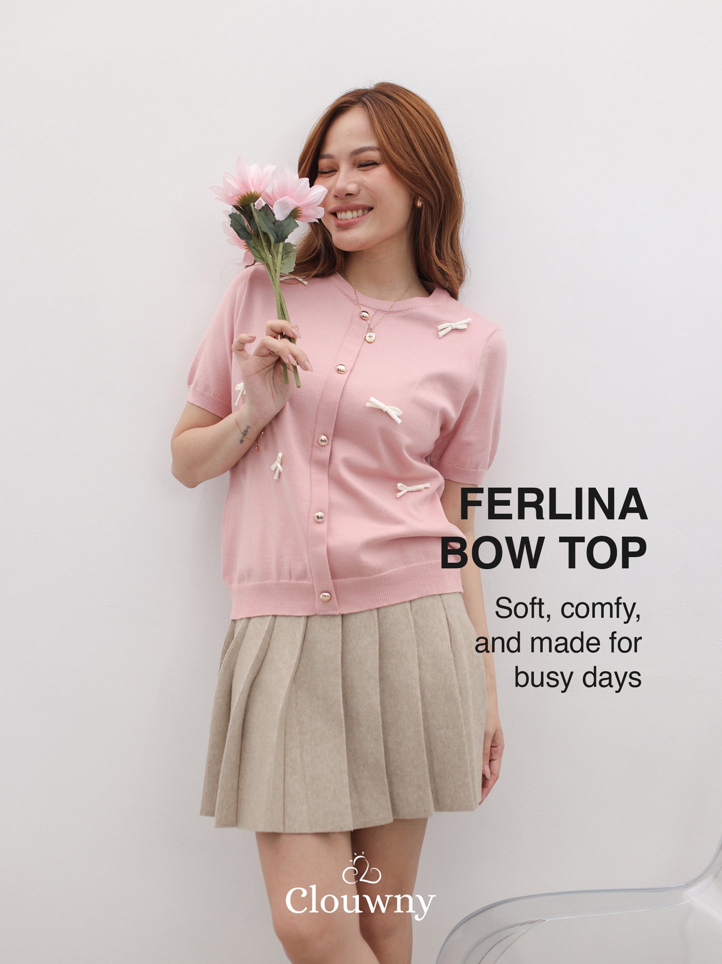 Ferlina Bow Knit Top - Pink