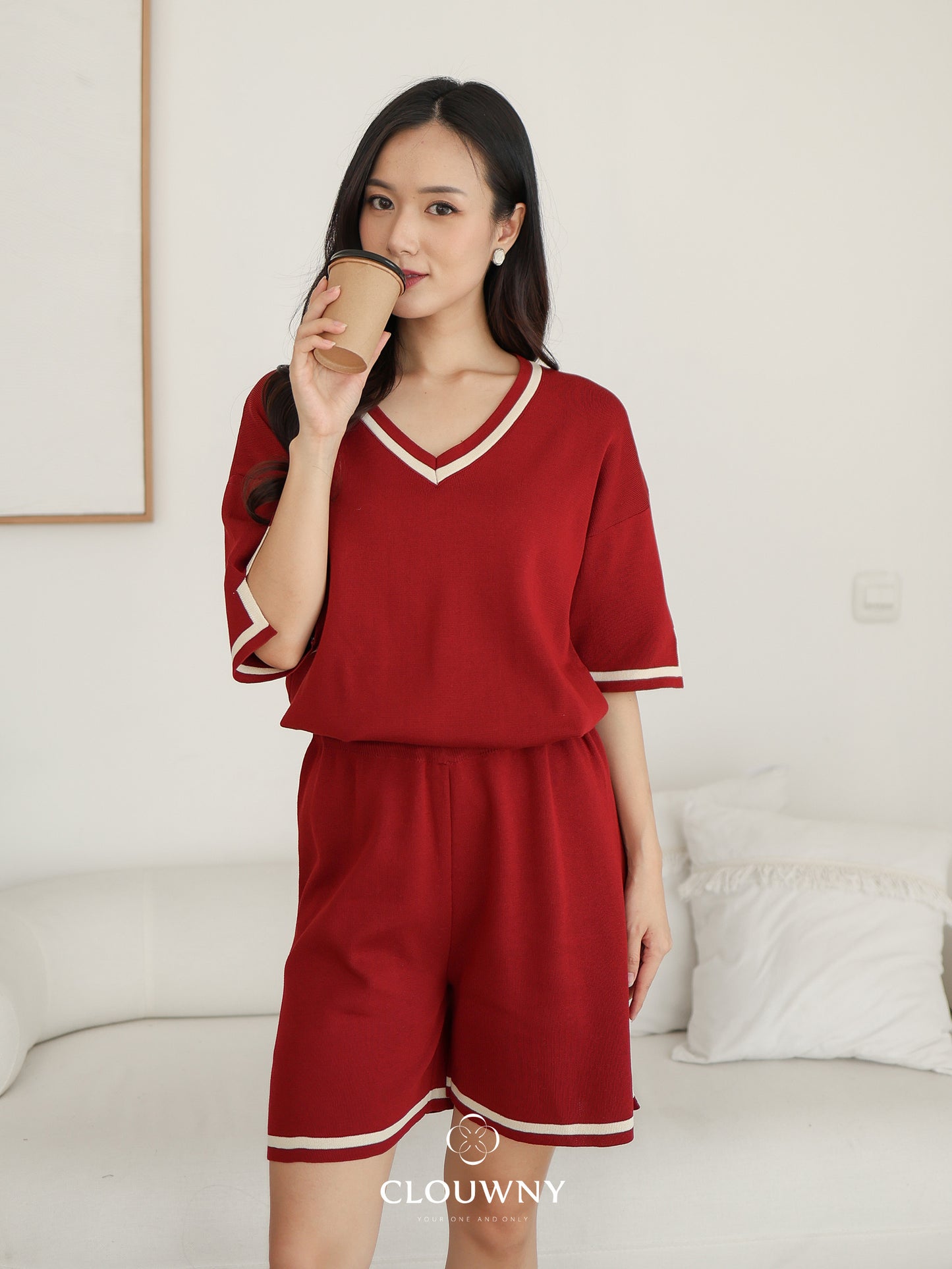 Gale Vneck Knit Set - Maroon