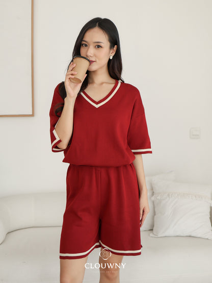 Gale Vneck Knit Set - Maroon