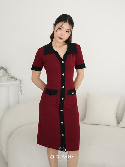 Lesa Double Pocket Knit Dress - Maroon