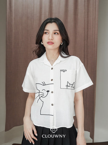 Catty Button Cotton Shirt - White