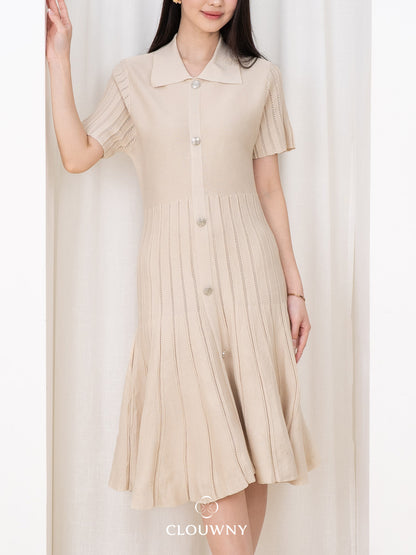 Deslin Button Dress - Cream
