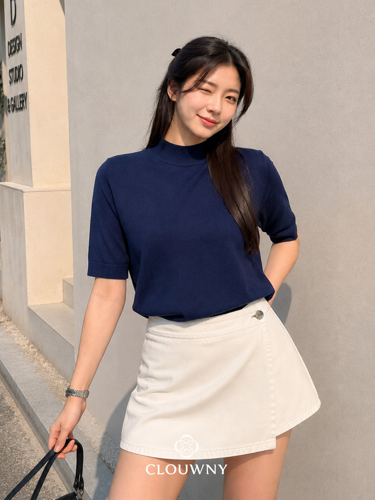 West Round Knit Top - Navy