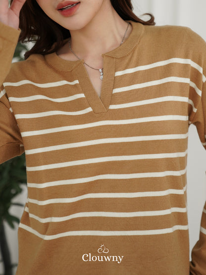 Amila Stripes Knit Top - Khaki