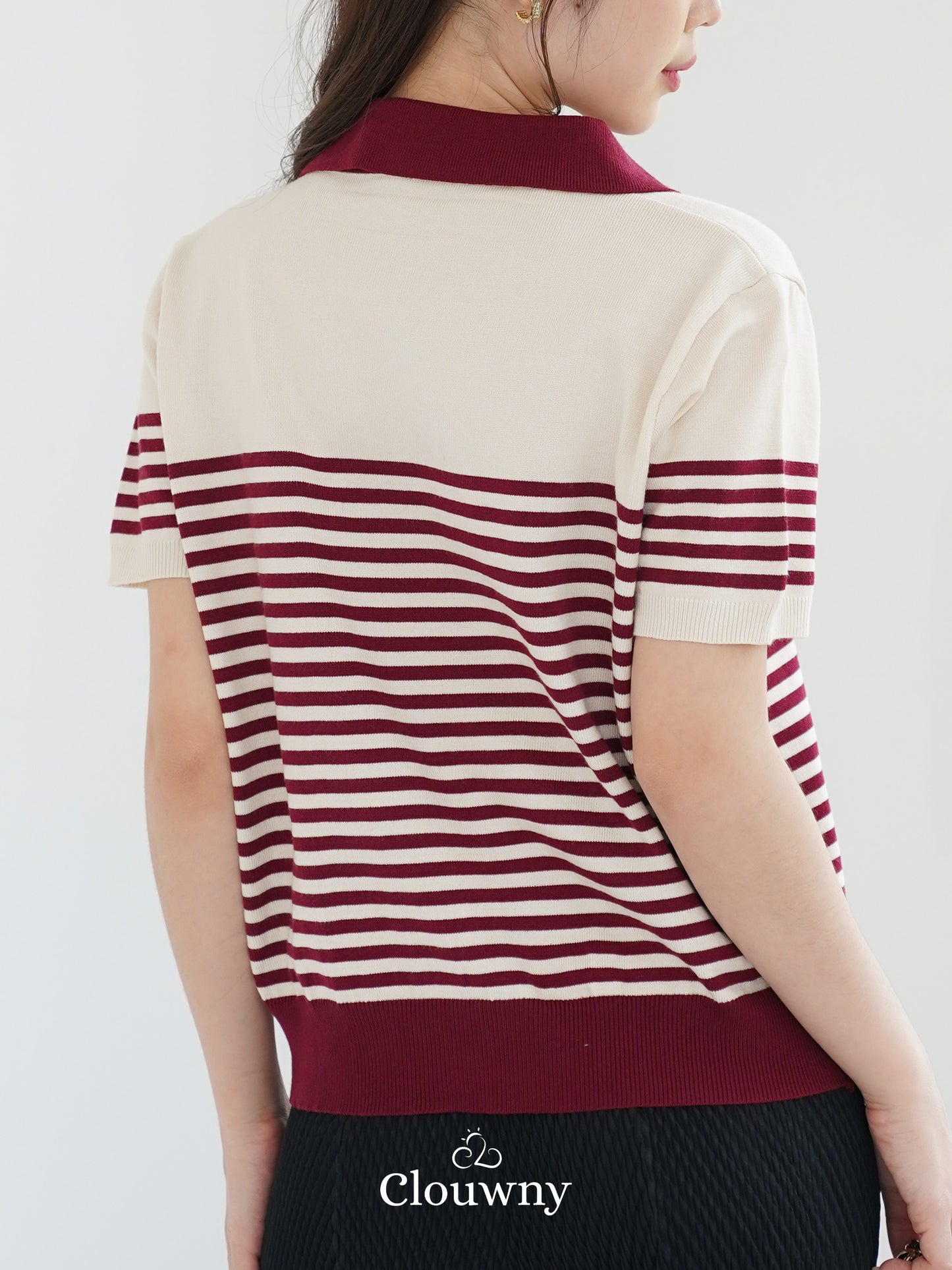 Erlan Collar Stripes Top - Maroon