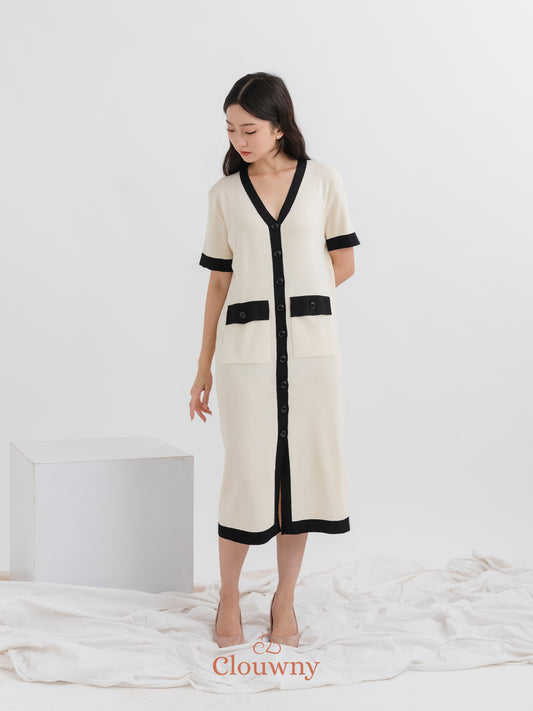 Cindy Button Knit Dress - Broken White