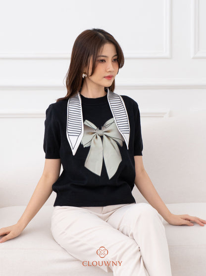 Centre Ribbon Top - Black