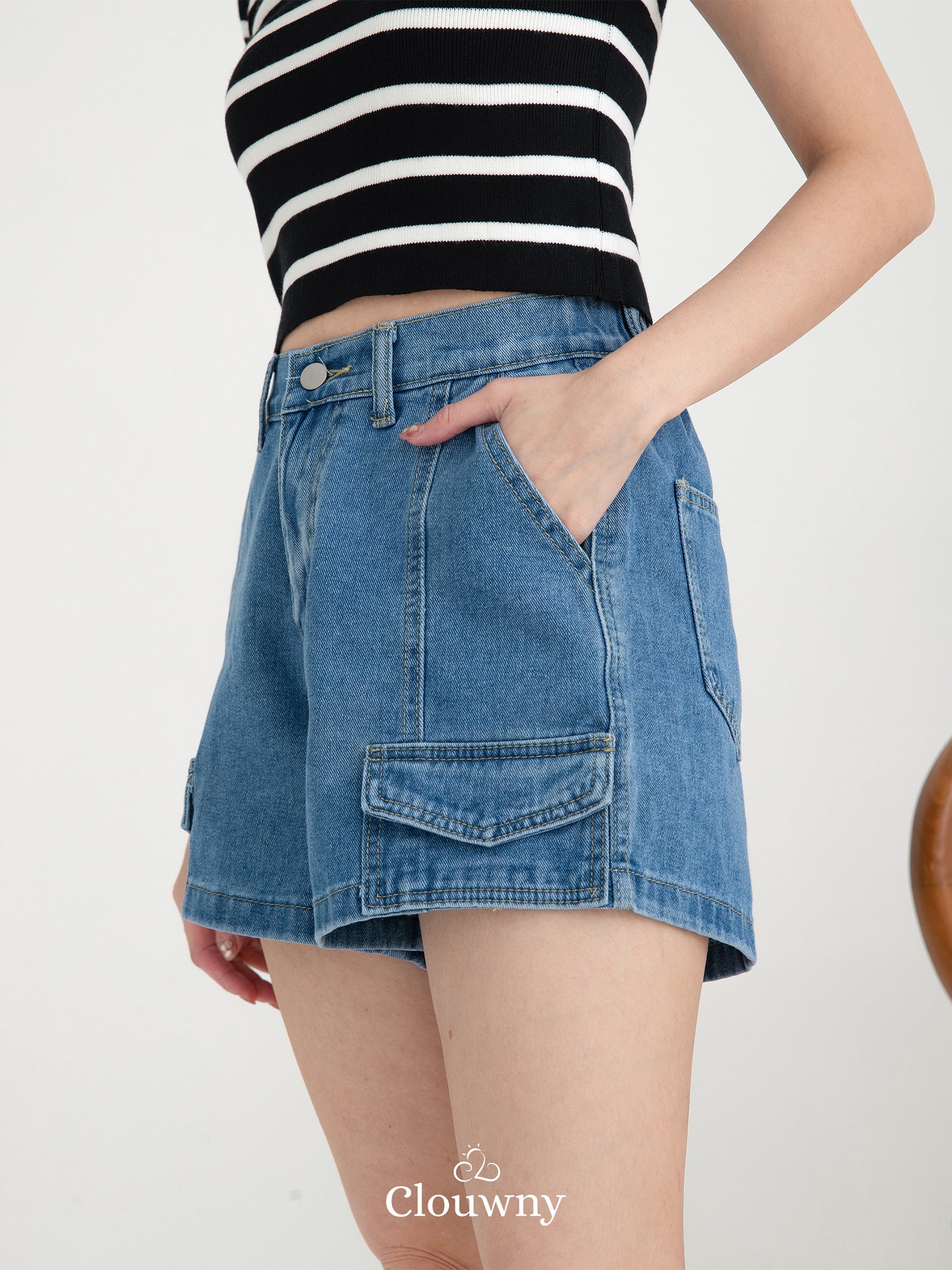 Plush Pocket Short Pants - Light Blue