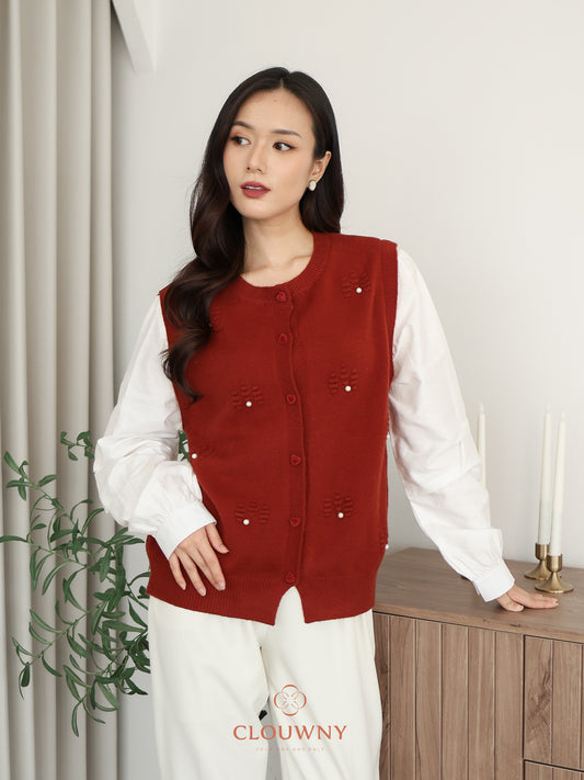 Merita Button Combi Top - Maroon