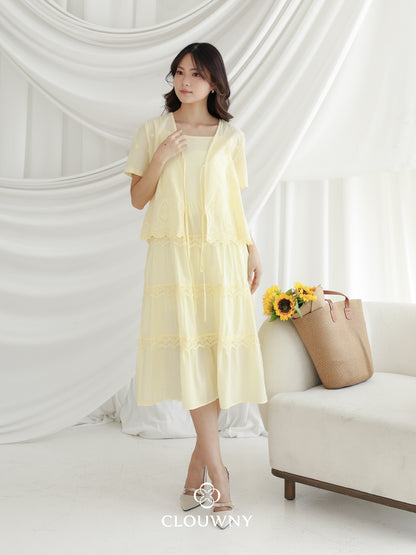 Katama Tiered Broderie Dress - Yellow