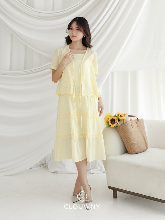 Katama Tiered Broderie Dress - Yellow