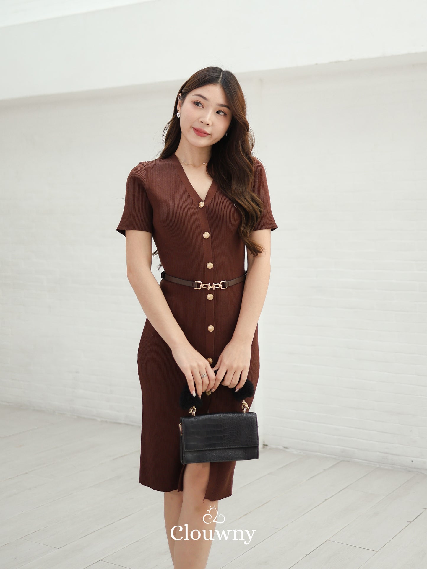 Jemina Button Knit Dress - Coffee