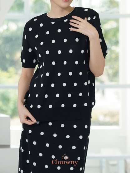Moir Dot Knit Set - Black