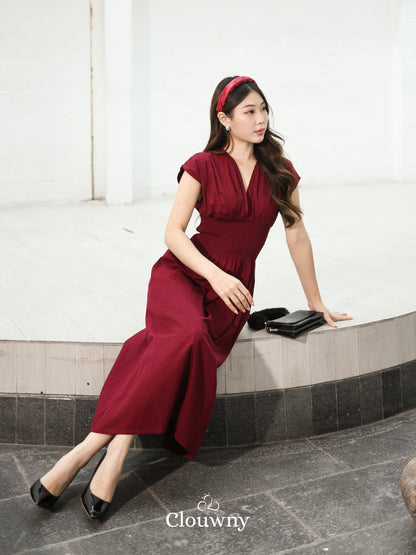 Orin Rubber Vneck Dress - Maroon