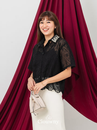 Chiro Pearl Lace Blouse - Black