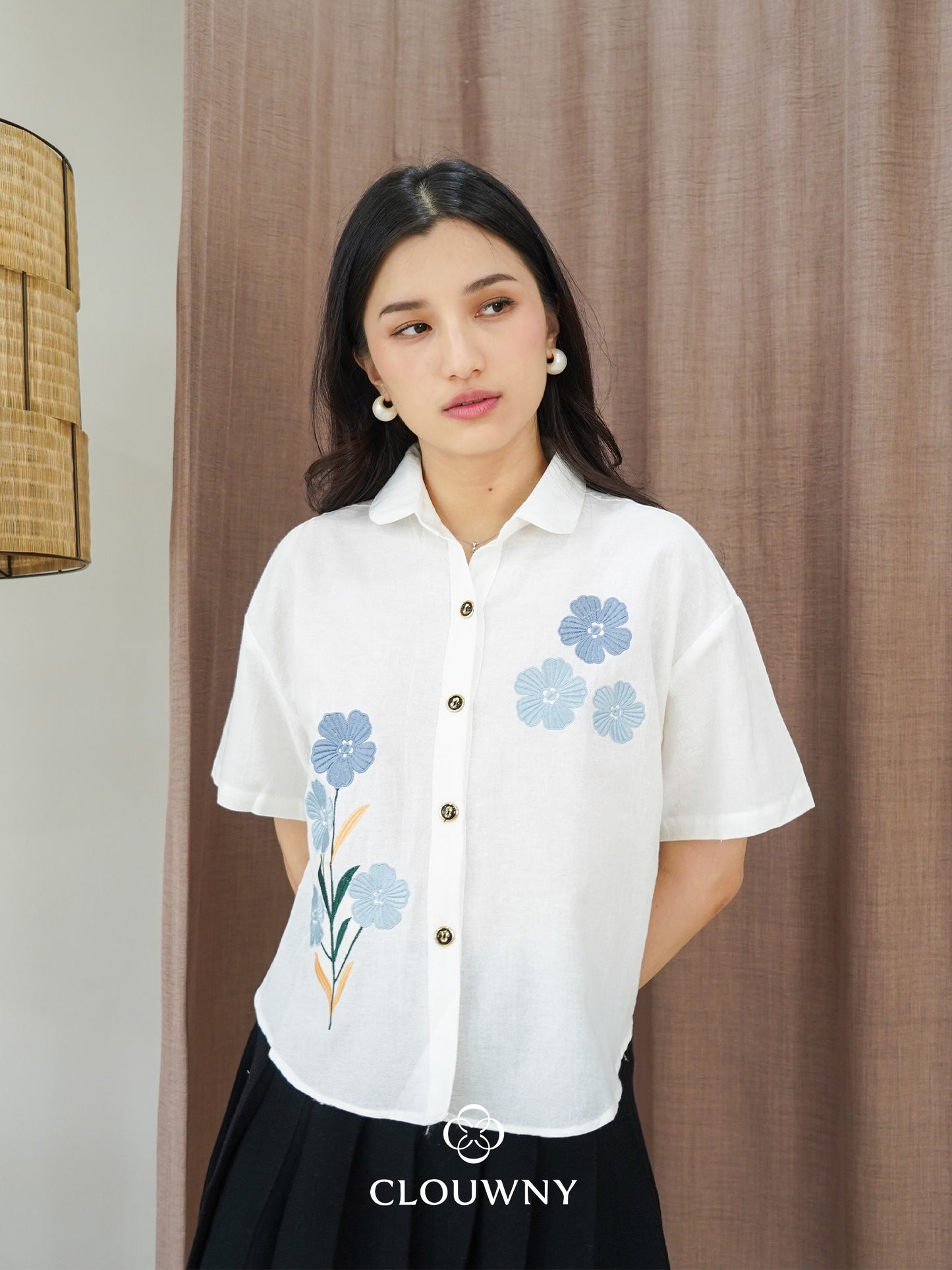 Loka Flower Cotton Shirt - White