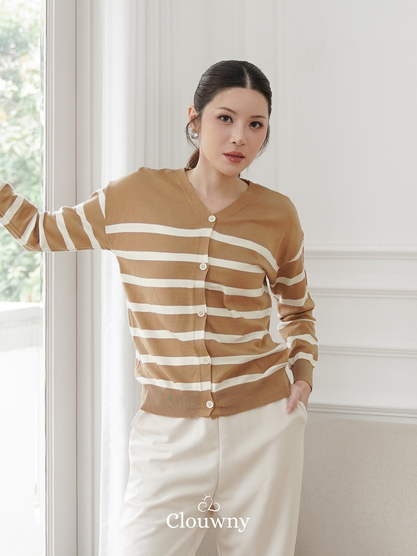 Verena Button Knit Top - Khaki