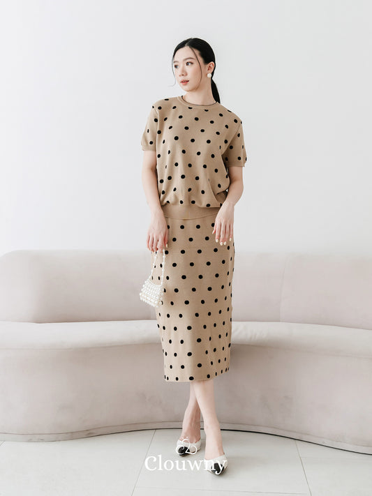 Moir Dot Knit Set - Khaki