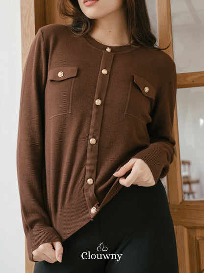 Pomp Button Top - Coffee