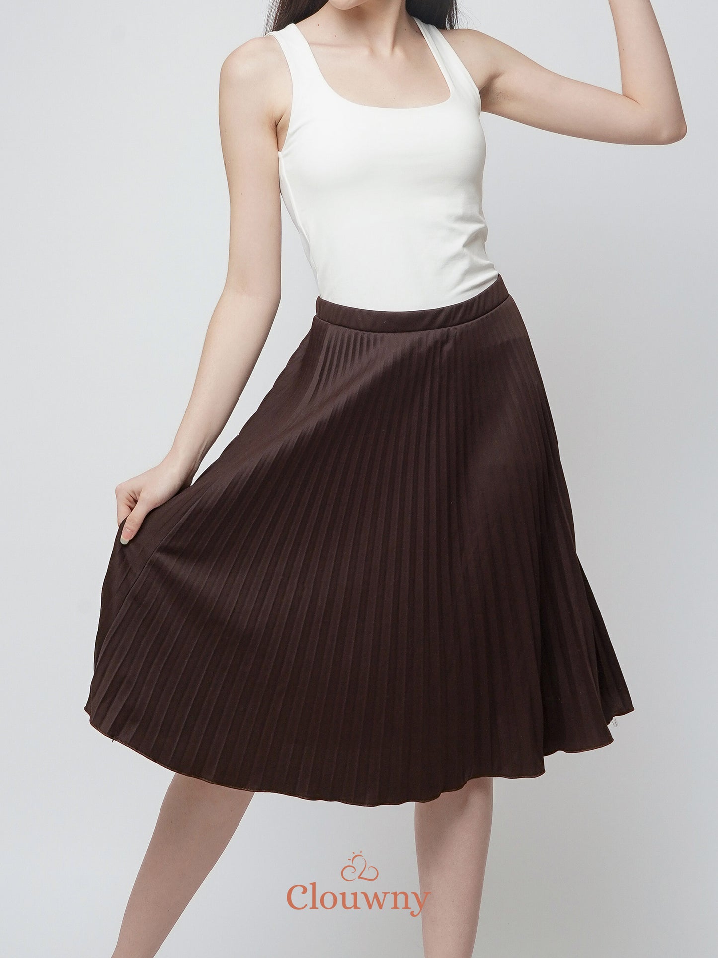 Vamos Midi Pleats Skirt - Dark Choco