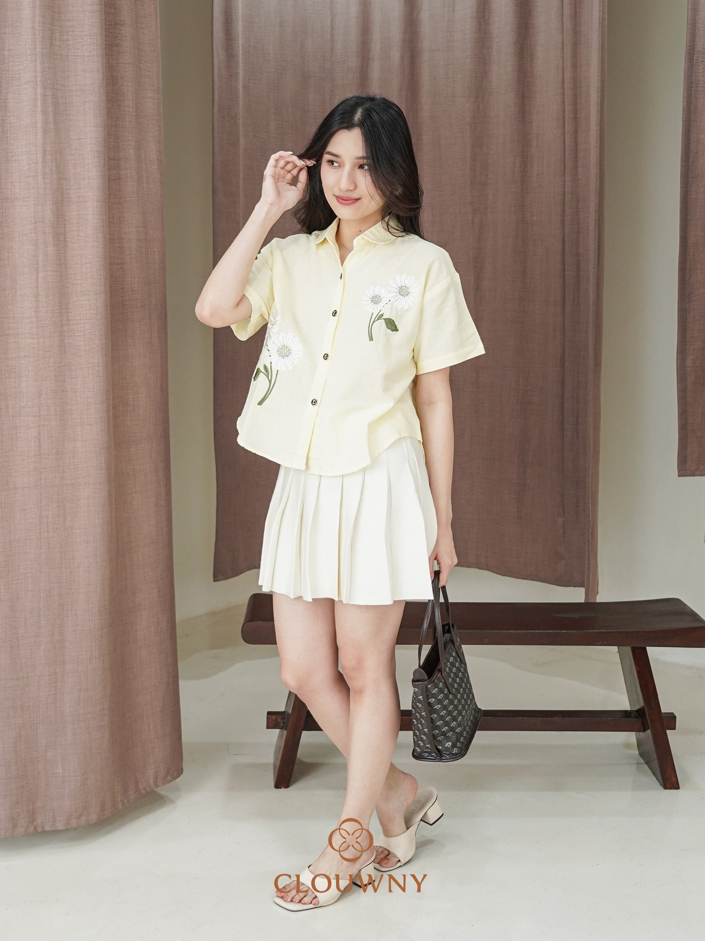 Sheryl Flower Cotton Shirt - Yellow