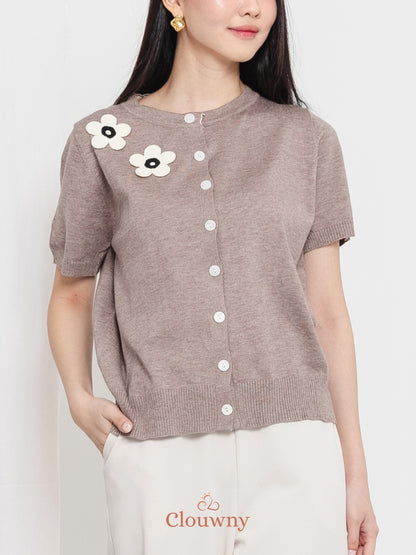 Alen Flower Knit Top - Beige