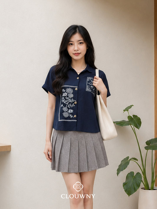 Eruna Pocket Cotton Shirt - Navy