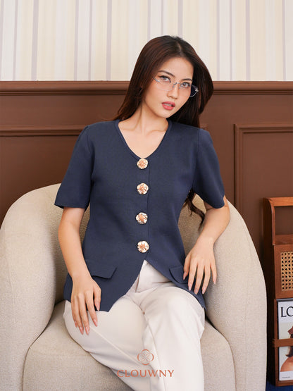 Valencia Peplum Button Top - Blue