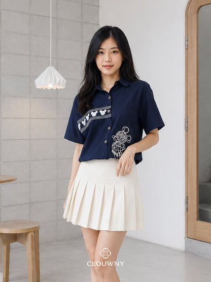 Four Grafis Button Cotton Shirt - Navy