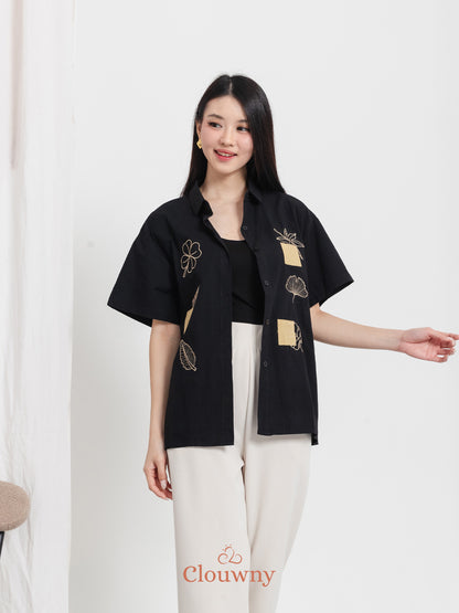 Leaves Cotton Shirt - Black