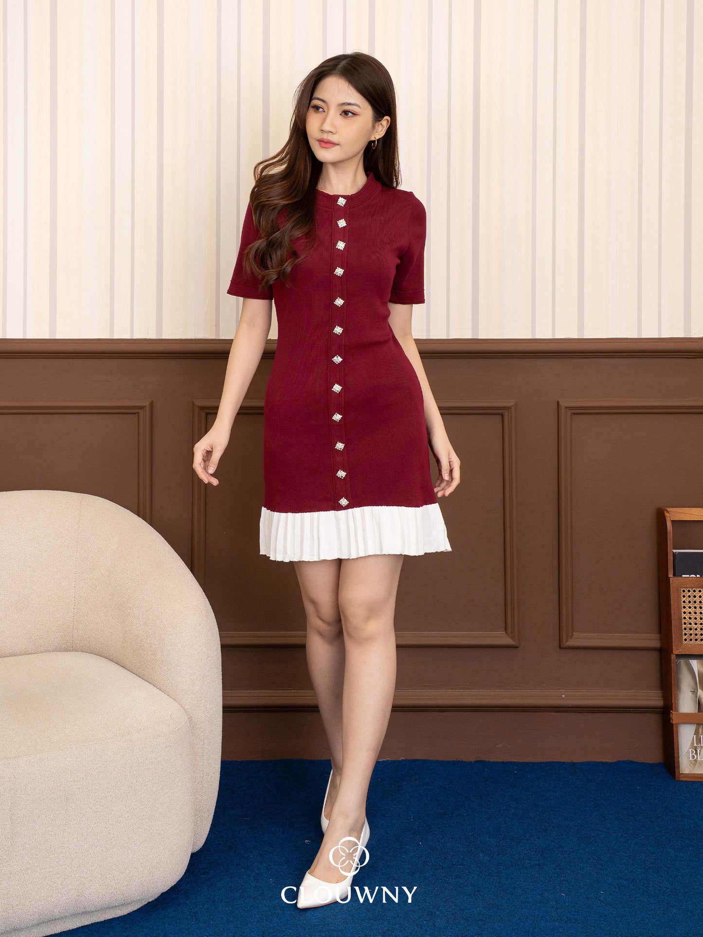 Zera Button Knit Dress - Maroon
