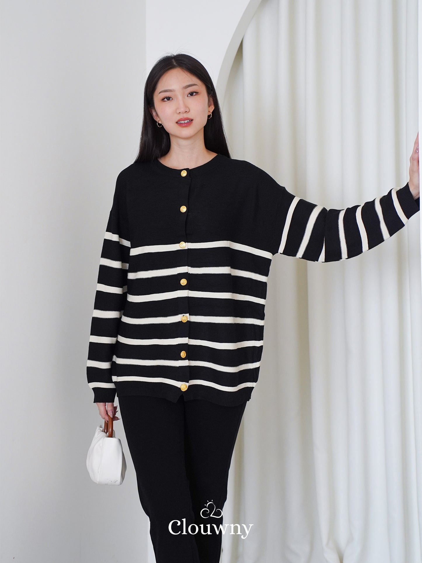 Memphis Stripes Knit Cardigan - Black