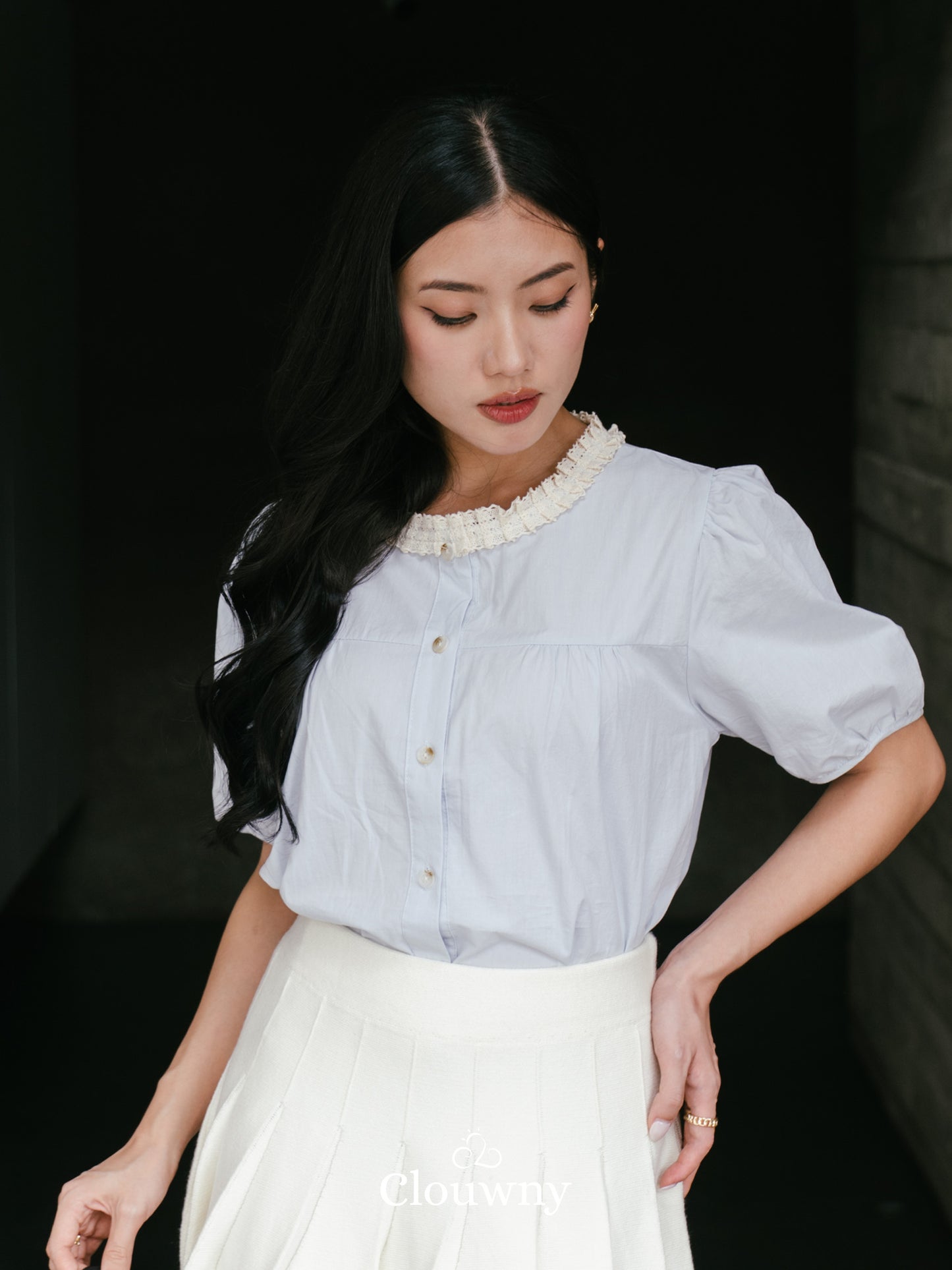 Machi Collar Lace Blouse - Blue