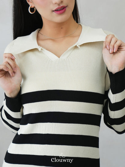 Sera Stripes Knit Dress - Broken White