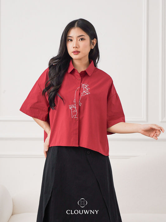 Bridget Cotton Blouse - Maroon