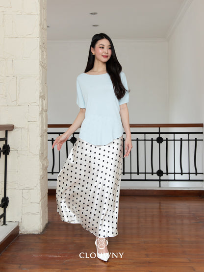 Polka Silk Flare Skirt - White