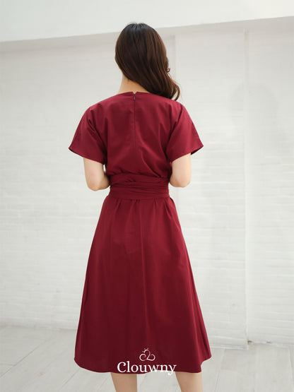 Cava Obi Kimono V-Dress - Maroon
