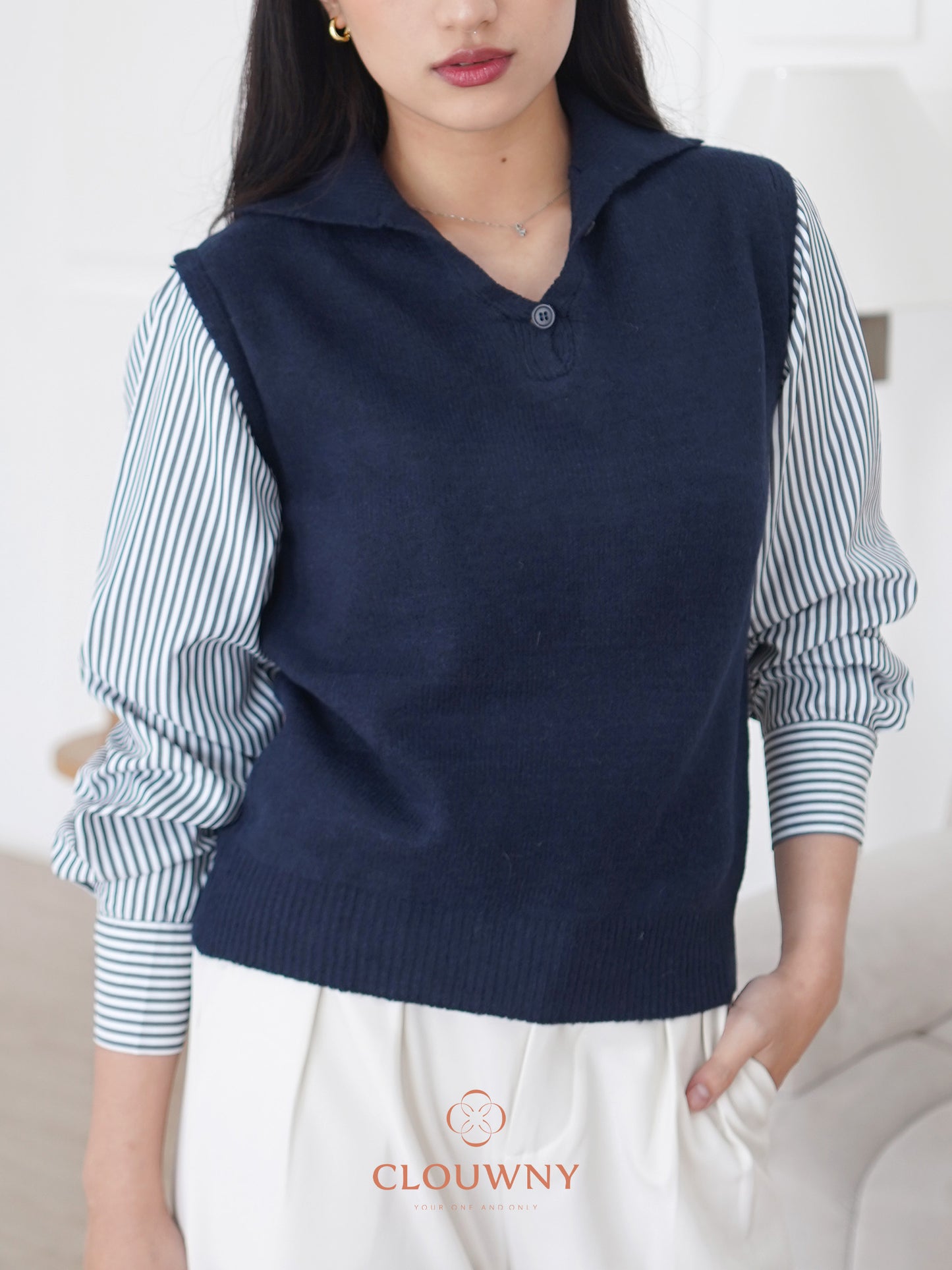 Enji Combi Stripes Top - Navy