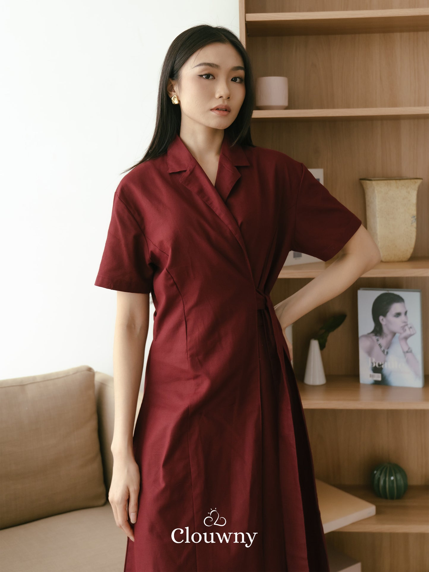Felora Kimono Belt Dress - Maroon