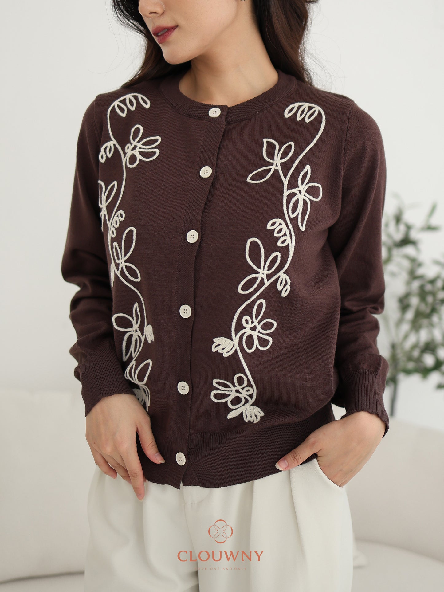 Brinda Button Cardigan - Coffee