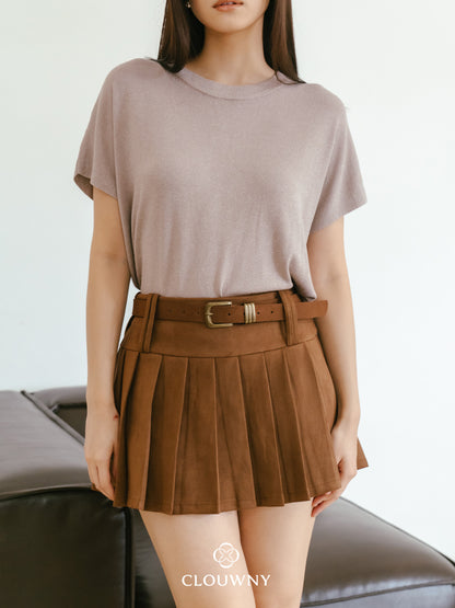 Ponny Pleated Suede Skort - Mocca