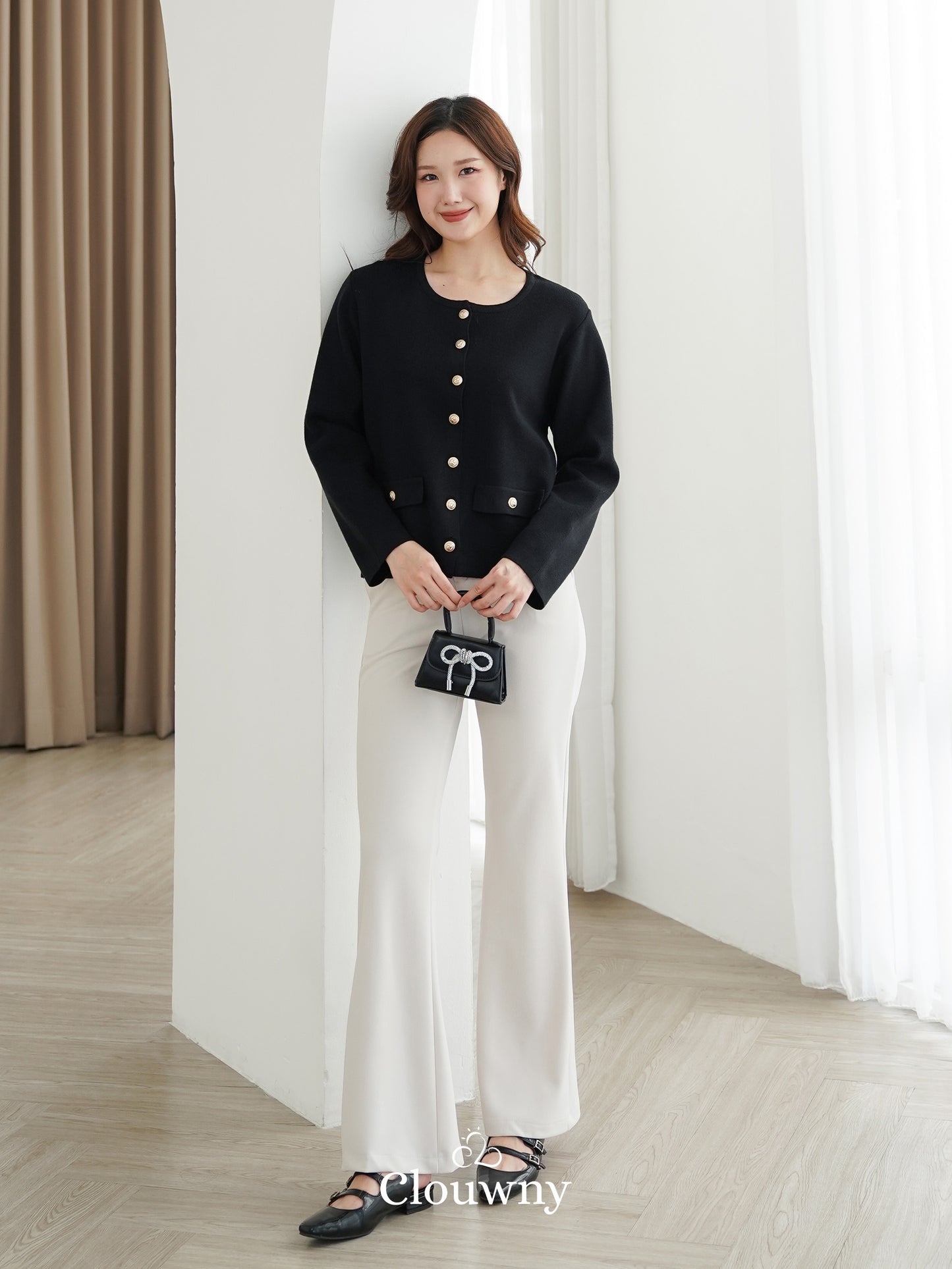 Luxen Button Cardigan - Black
